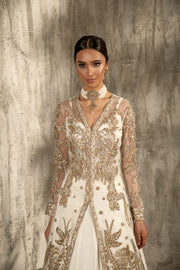 Pakistani Bride White Lehenga with Front Open Frock
