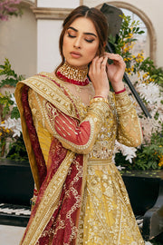 Pakistani Bridal Yellow Lehenga Frock Dupatta Dress
