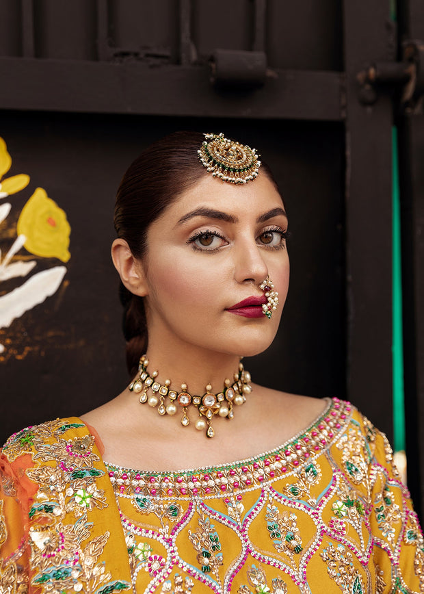 Pakistani Bridal Yellow Orange Lehenga Choli Dress