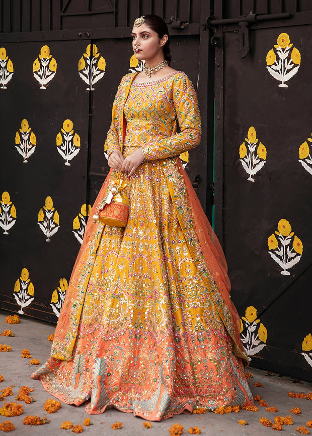 Pakistani Bridal Yellow Orange Lehenga Choli Online