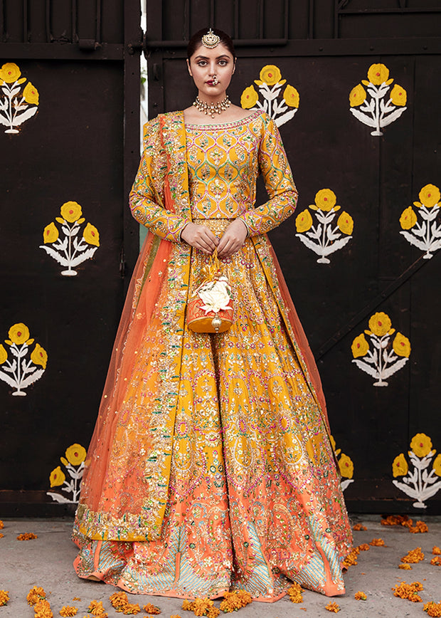 Pakistani Bridal Yellow Orange Lehenga Choli