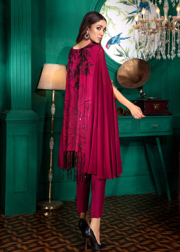 Pakistani Cap Style Shirt Dress in Maroon Shade