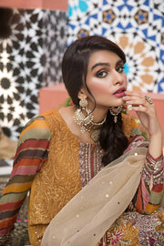 Pakistani Chiffon Embroidered Suit in Gold color 2022