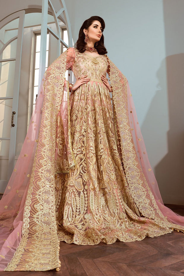 Pakistani Chiffon Frock for Party in Pink Color