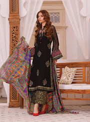 Pakistani Chiffon Salwar Kameez in Black Color for Eid Day
