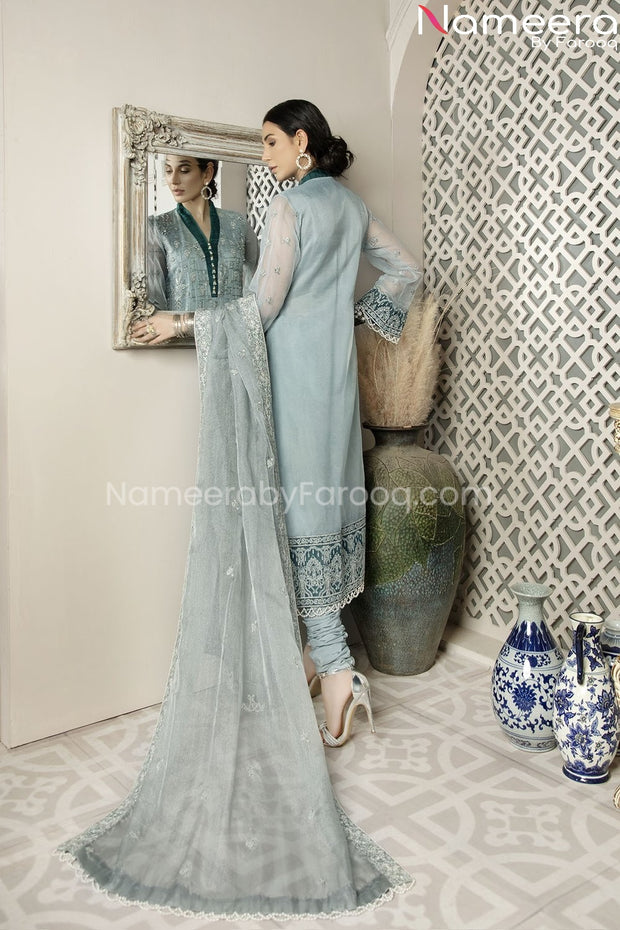 Pakistani Chiffon Shirt Dress with Choridar Pajama Backside Embroidery