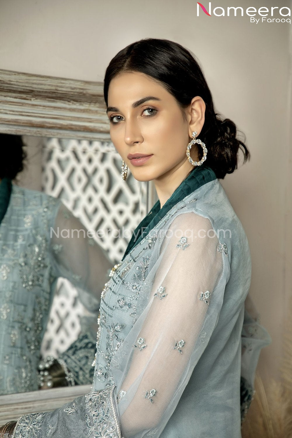 Buy Pakistani Chiffon Shirt Dress with Churidar Pajama – Nameera by Farooq