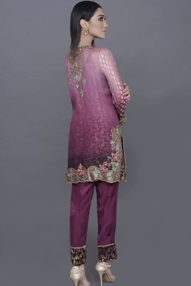 Pakistani Chiffon Wedding Party Dress Backside Look