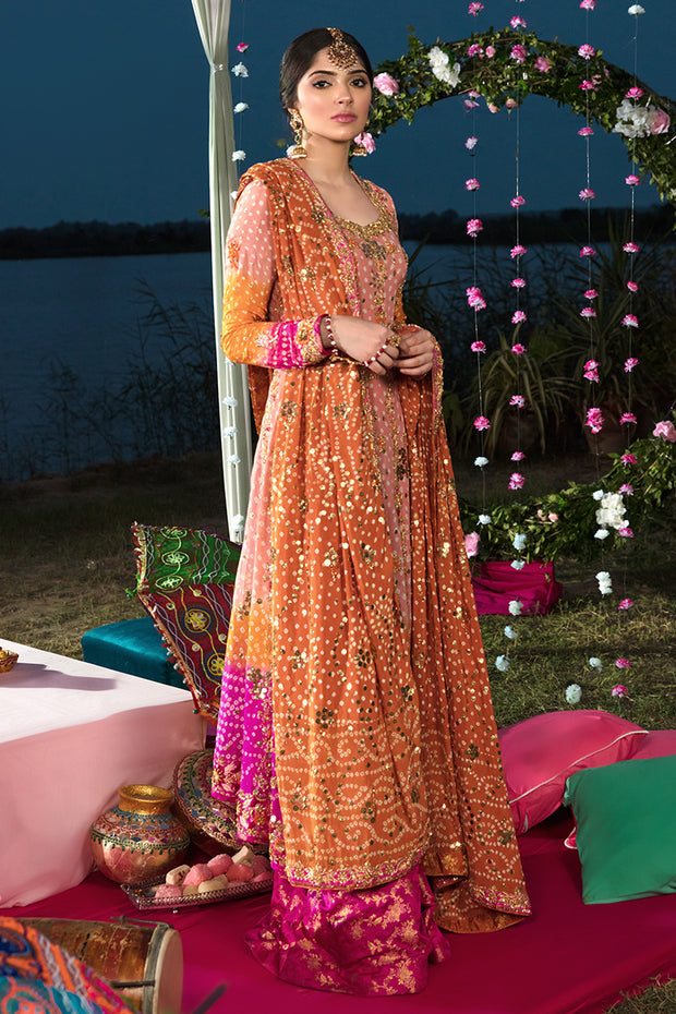 Pakistani Chunri Mehndi Dress in Orange Color Y6065