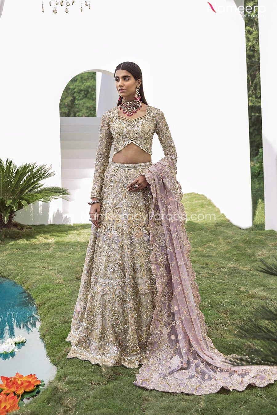 Pakistani Cream Lehenga Choli Dress 