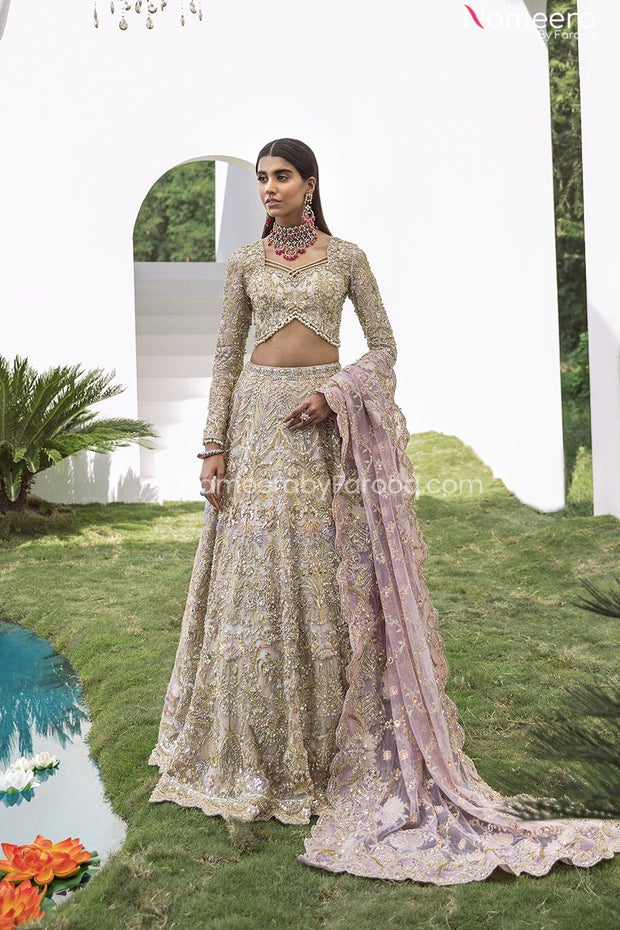 Pakistani Cream Lehenga Choli Dress 