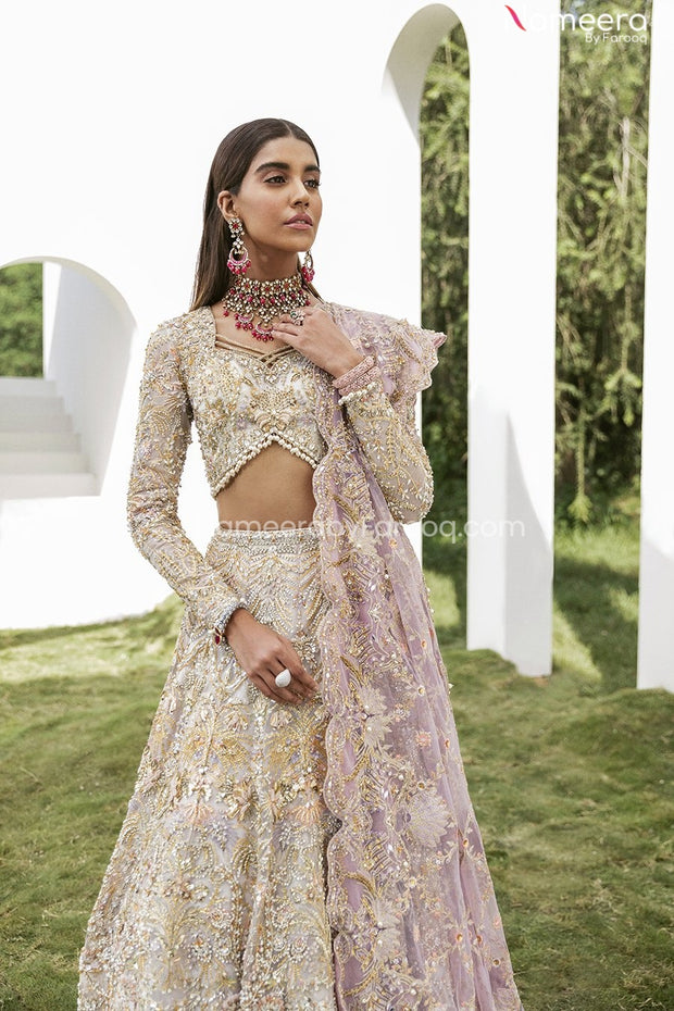 Pakistani Cream Lehnga Choli Dress with Dupatta