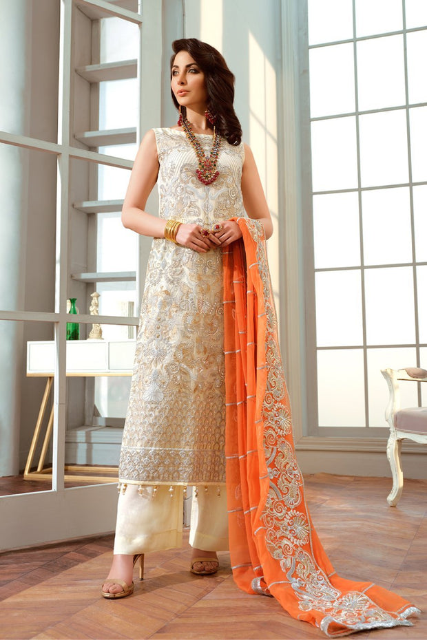 Pakistani Designer Chiffon Dress in White Color Medium Pakistani Designer Chiffon Dress in White Color Medium