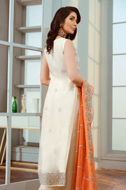 Pakistani Designer Chiffon Dress in White Color Backside View