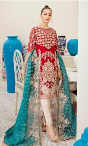 Pakistani Designer Chiffon Wear in Red Color