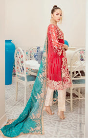 Pakistani Designer Chiffon Wear in Red Color Close Up