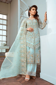 Pakistani Designer Chiffon Wear in Turquoise Color  
