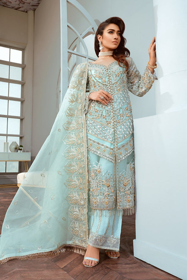 Pakistani Designer Chiffon Wear in Turquoise Color  