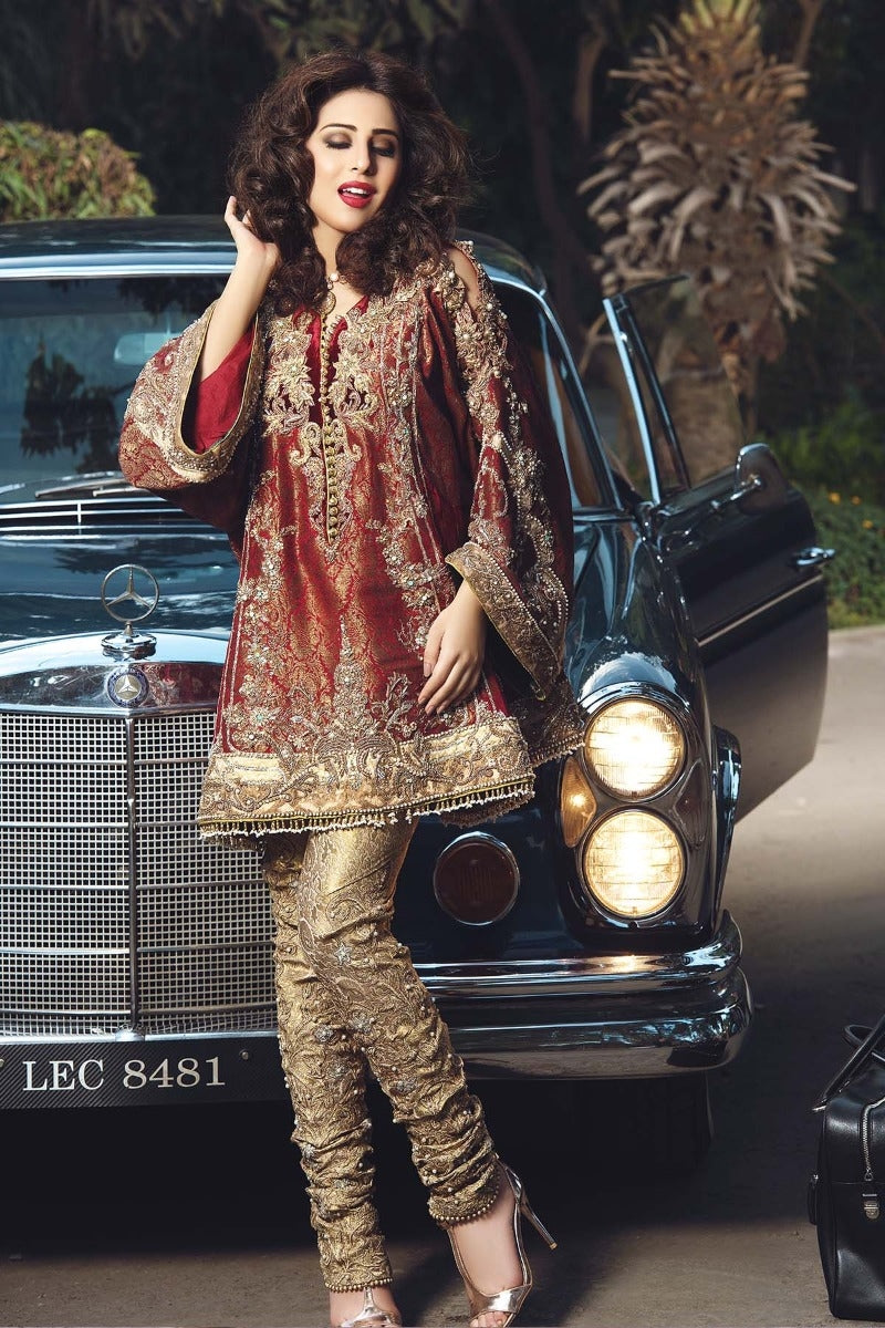 Pakistani Designer Frock for Wedding Party in Red Color