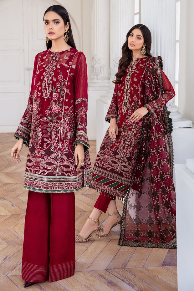 Pakistani Designer Jazmin Suit in Maroon Color