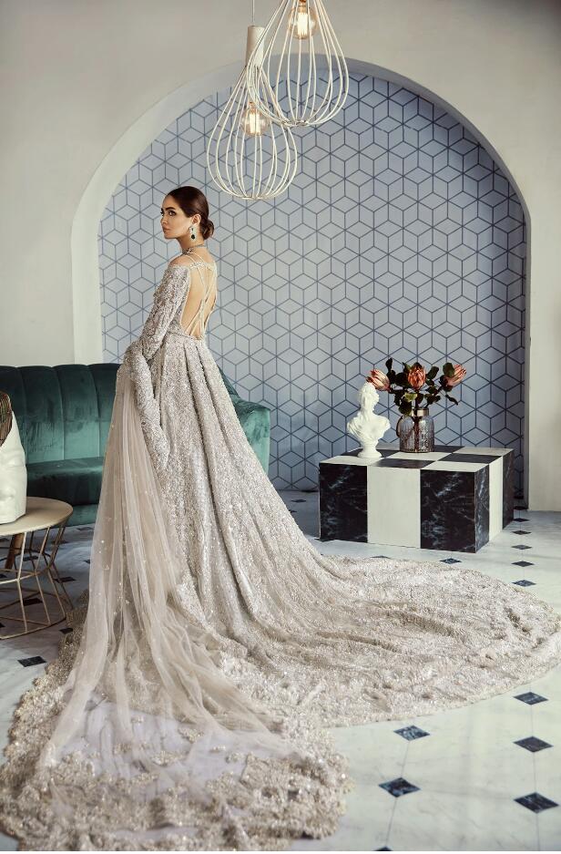 Pakistani Designer Luxury Bridal Wear in Silver Color Nameera by Farooq Pakistani Designer Luxury Bridal Wear in Silver Color Nameera by Farooq