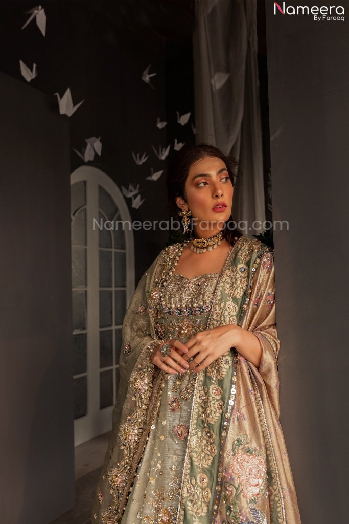 Pakistani Designer Mint Bridal Wedding Lehenga Frock in Organza ...