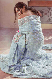 Pakistani Designer Net Lehnga in Turquoise Color Backside Look
