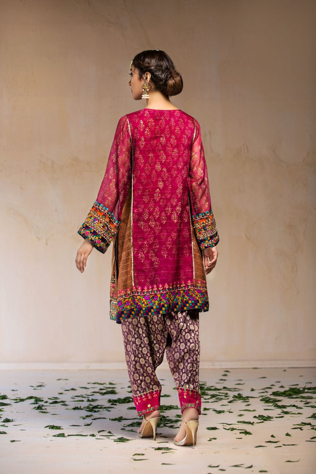 Pakistani Designer Party Dress in Red Color  Backside Look
