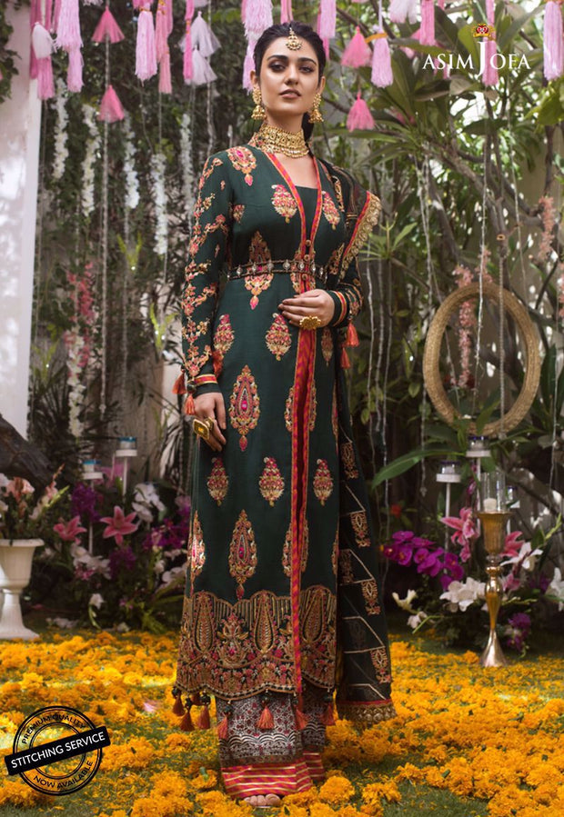 Pakistani Designer Party Outfit in Bottle Green Color