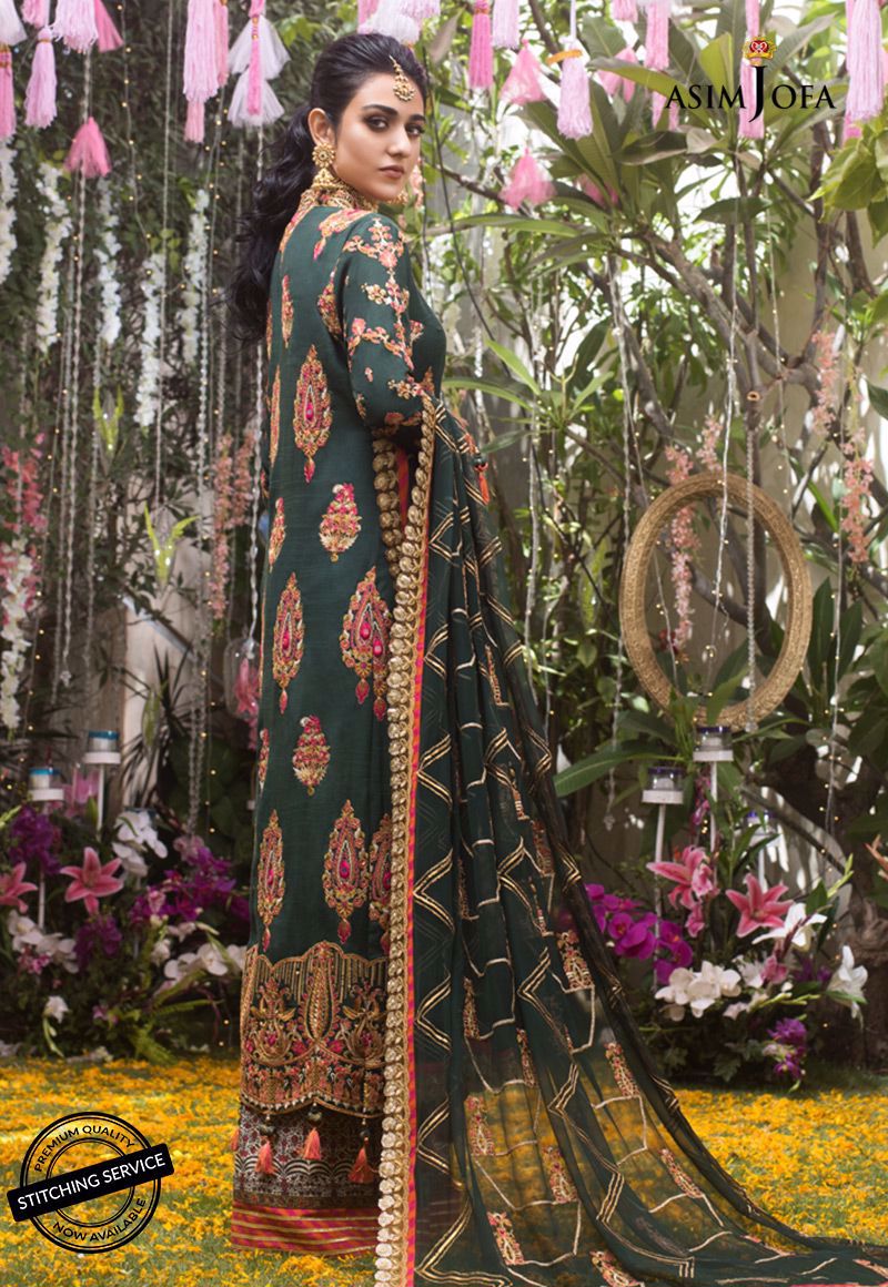 Pakistani Designer Party Outfit in Bottle Green Color