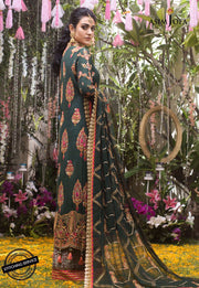 Pakistani Designer Party Outfit in Bottle Green Color