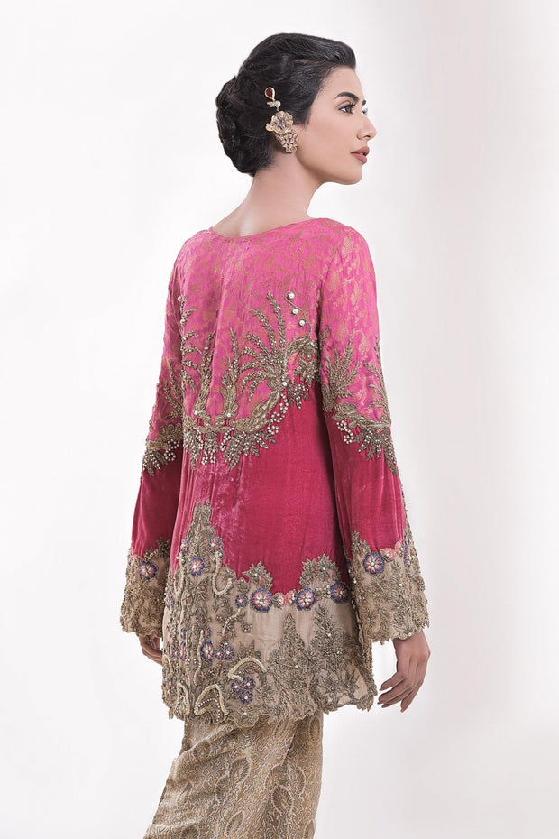 Pakistani Designer Party Suit in Pink Color Backside Look