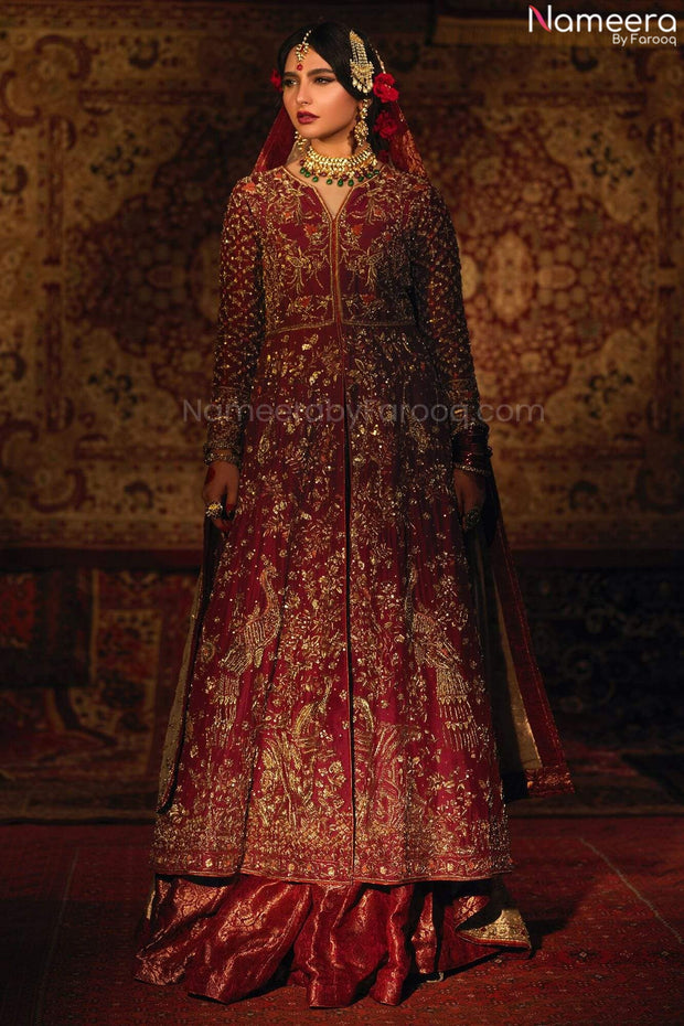 Pakistani Designer Red Bridal Lehenga Gown Dress 2022