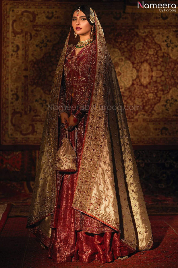 Pakistani Designer Red Bridal Lehenga Gown Dress