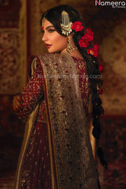 Pakistani Designer Red Bridal Lehenga Gown Dress for Wedding