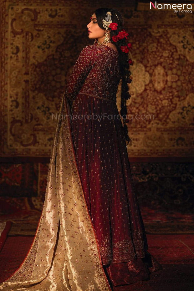 Pakistani Designer Red Bridal Lehenga Gown Dress