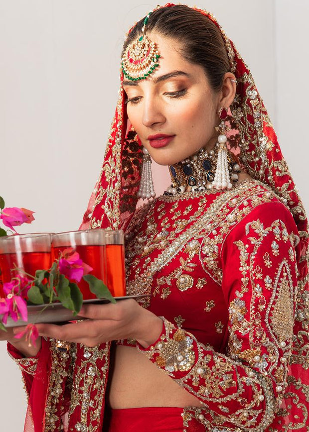 Pakistani Designer  Red Lehnga For Wedding Close Up