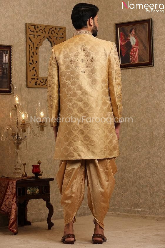 Pakistani Designer Sherwani for Groom Online Backside View