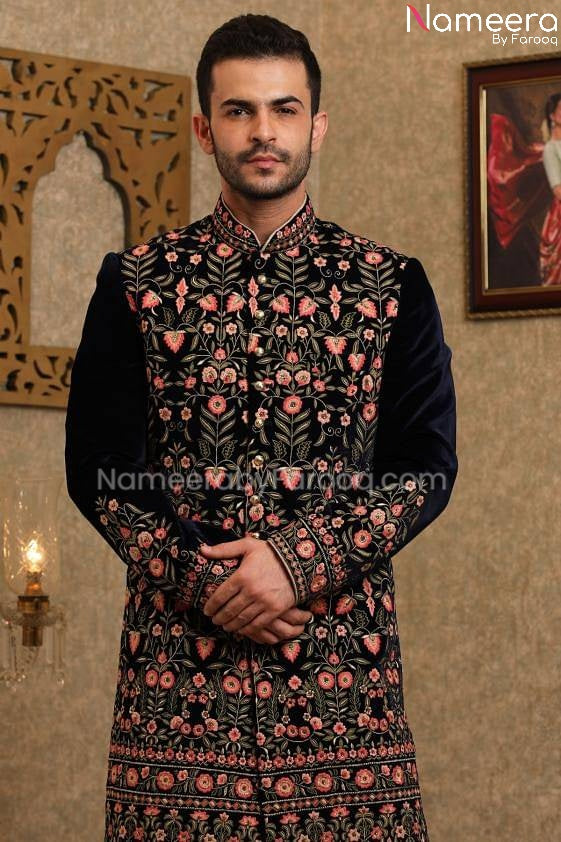 Pakistani Designer Sherwani for Wedding 2021 Close up View