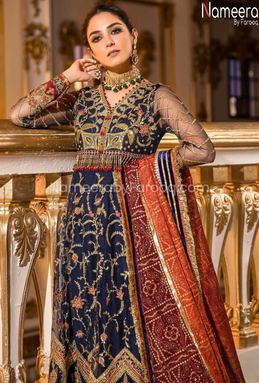 Pakistani Dress Frock for Wedding Party Close Up