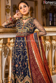 Pakistani Dress Frock for Wedding Party Close Up