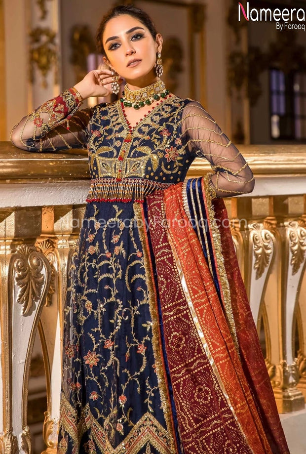 Pakistani Dress Frock for Wedding Party Close Up