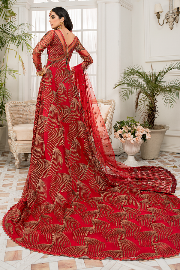 Latest Crimson Red Pakistani Dress in Long Style Online Nameera by Farooq Latest Crimson Red Pakistani Dress in Long Style Online Nameera by Farooq
