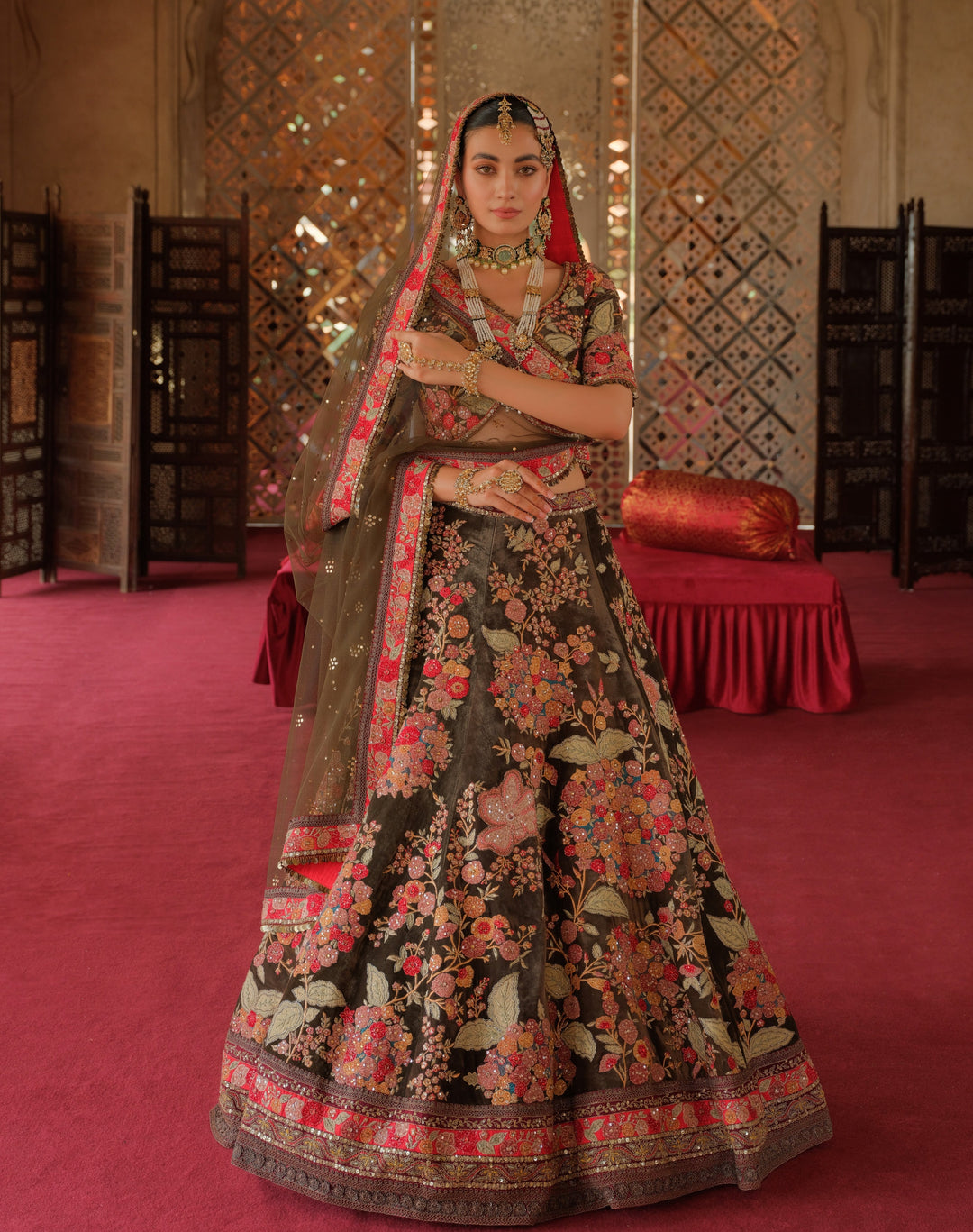 Luxurious Pakistani Bridal Lehenga Choli with Floral Embroidery