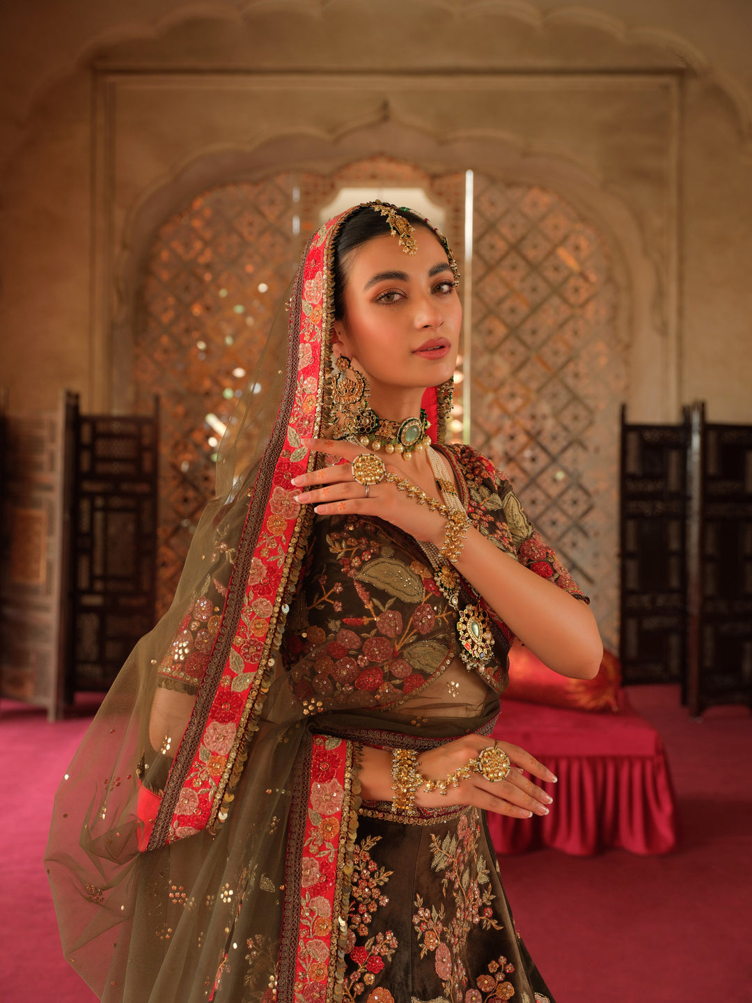 Luxurious Pakistani Bridal Lehenga Choli with Floral Embroidery