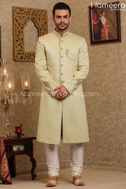 Pakistani Dulha Dress in Cream Color for Wedding