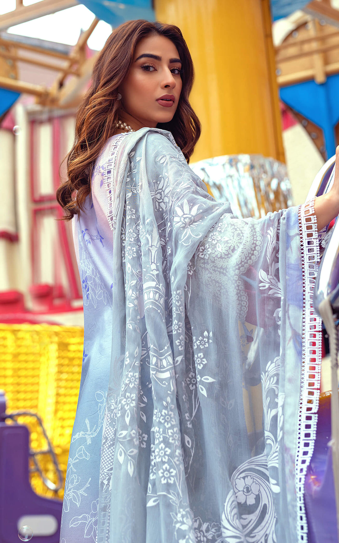 Pakistani Eid Dresses in Sky Blue Color Salwar Kameez 2022