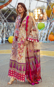 Pakistani Eid Dresses in Printed Peach Salwar Kameez 