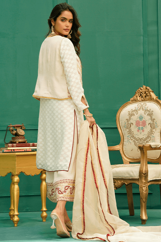 Embellished Designer Pakistani Eid Dresses in White Kameez Salwar