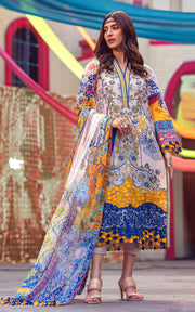 Pakistani Eid Dresses in White and Blue Kameez Salwar 2022
